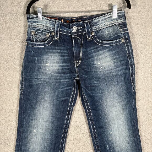 Rock Revival Emilie Boyfriend Jeans Women’s Size 27 Embellished Whiskers Fade - Picture 4 of 14